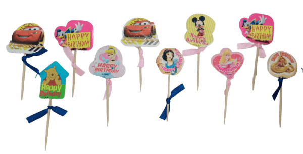 Decor Equip 'Happy Birthday' 'Car' 'Barbie' Stick Cake Topper - 10 Pcs