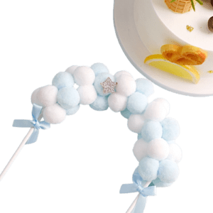 Decor Equip Blue White Cotton Ball Cake Topper