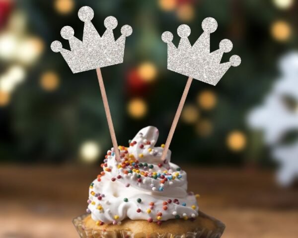 Signative Cup Cake Topper Glitter - Silver Crown Design (DT 2168 D)