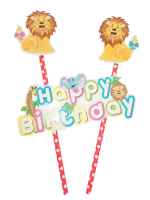 Decor Equip Happy Birthday Lion 2 Stick Tag Cake Topper
