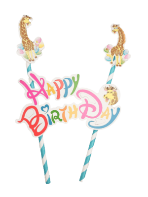 Decor Equip Happy Birthday Giraffe 2 Stick Tag Cake Topper