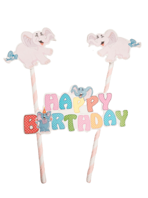 Decor Equip Happy Birthday Elephant 2 Stick Tag Cake Topper