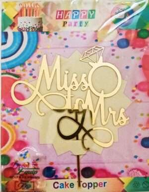 Decor Equip ‘Mr & Mrs with Ring Golden Tag’ Cake Topper