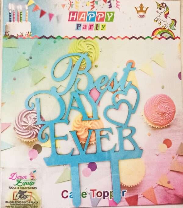 Decor Equip ‘Best Day Ever Blue Tag’ Cake Topper