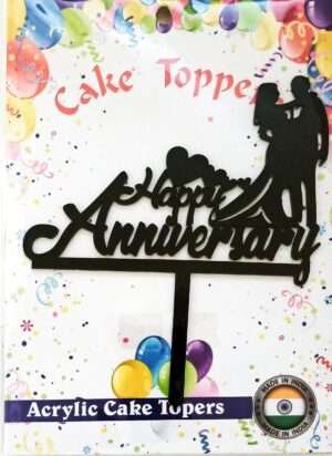 Decor Equip ‘Happy Anniversary with Couple Black Tag’ Cake Topper