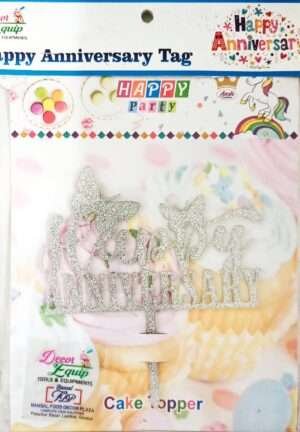 Decor Equip ‘Happy Anniversary Silver Tag’ Cake Topper