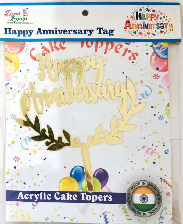 Decor Equip ‘Happy Anniversary Golden Tag’ Cake Topper