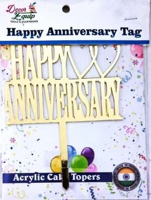 Decor Equip ‘Happy Anniversary Golden Tag’ Cake Topper