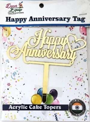 Decor Equip ‘Happy Anniversary Golden Tag’ Cake Topper