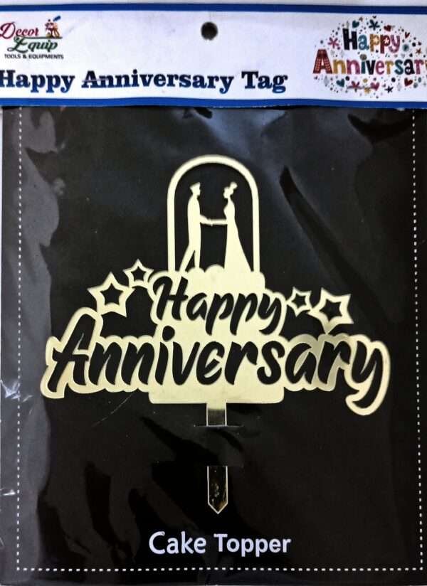 Decor Equip ‘Happy Anniversary Golden Tag’ Cake Topper