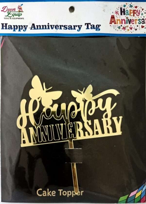 Decor Equip ‘Happy Anniversary Golden Tag’ Cake Topper