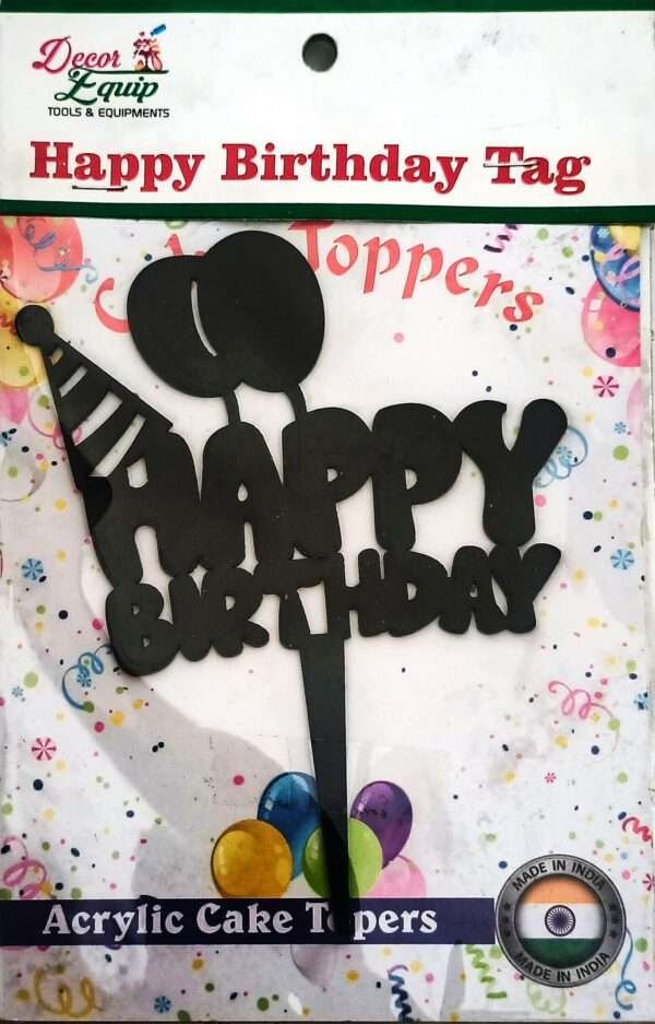 Decor Equip 'Happy Birthday Black Tag’ Cake Topper