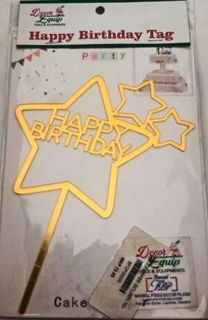 Decor Equip 'Happy Birthday Golden Tag’ Cake Topper