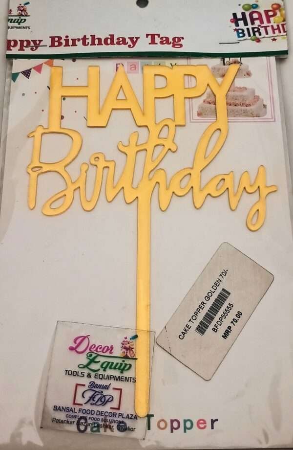 Decor Equip 'Happy Birthday Golden Tag’ Cake Topper