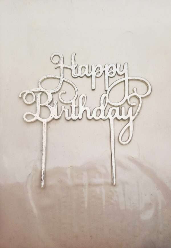 Decor Equip 'Happy Birthday Silver Tag’ Cake Topper