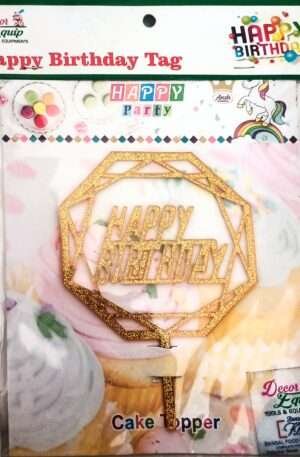 Decor Equip 'Happy Birthday Golden Tag’ Cake Topper