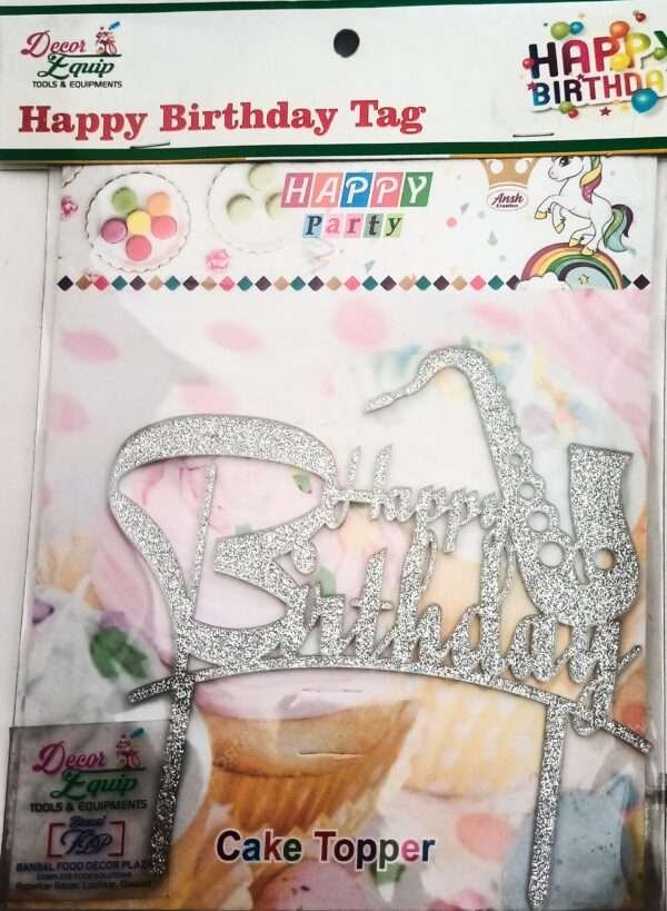 Decor Equip 'Happy Birthday Silver Tag’ Cake Topper