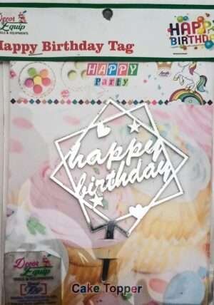 Decor Equip 'Happy Birthday Silver Tag’ Cake Topper