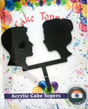 Decor Equip 'Men and Women Faces Black Tag’ Cake Topper