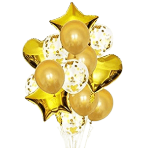 Decar Equip White Golden Star Heart Balloon - 14Pcs