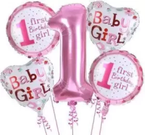 Decor Equip 1st Birthday Baby Girl Party Decorations Baby Shower Kit Balloon Bouquet - 5 Pcs