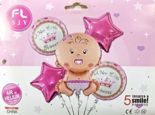 Decor Equip Baby Shower Foil Balloons Decoration Balloons (Pink) - 5 Pcs